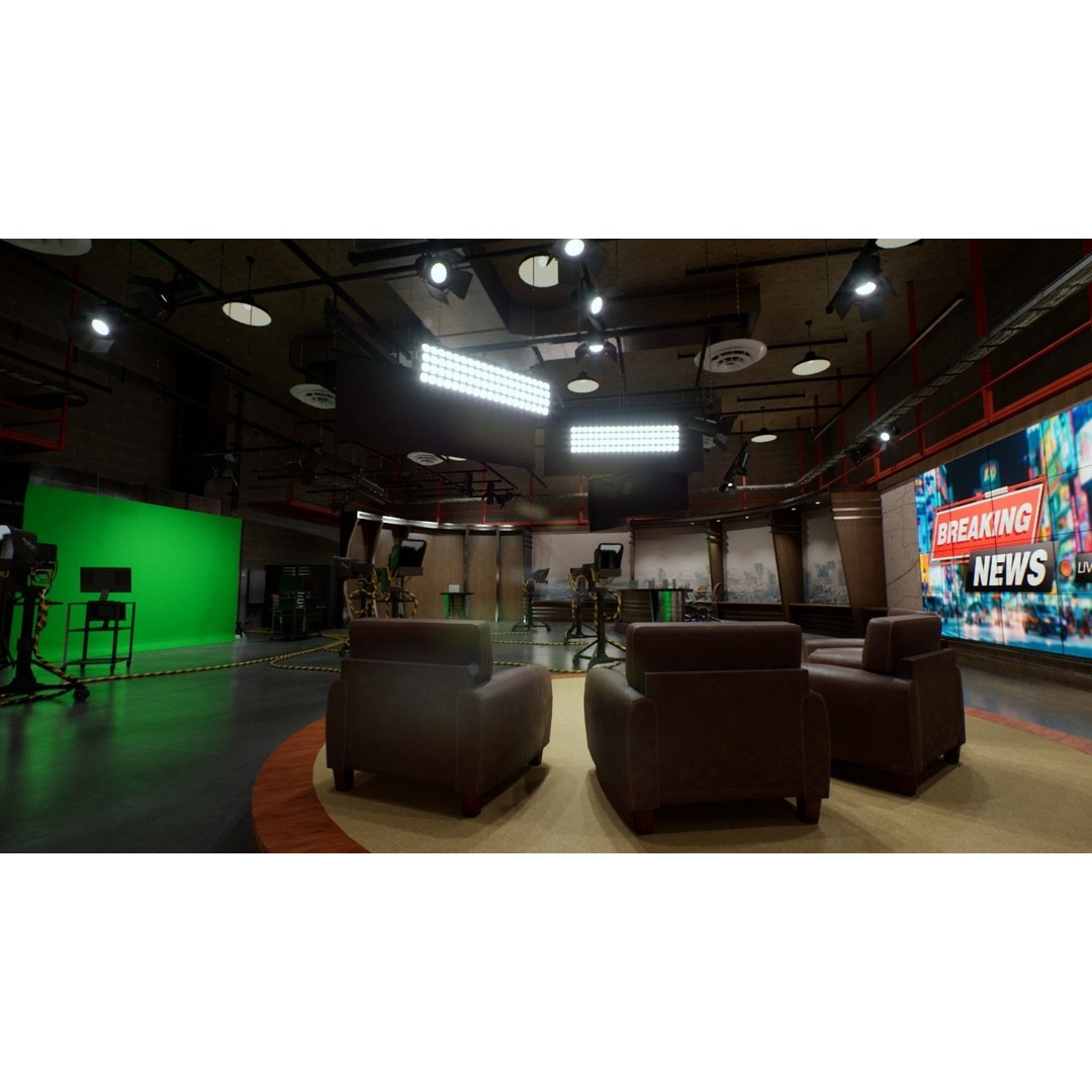 News Studio 3D Model – Low Poly VR Environment for Broadcast - View 3