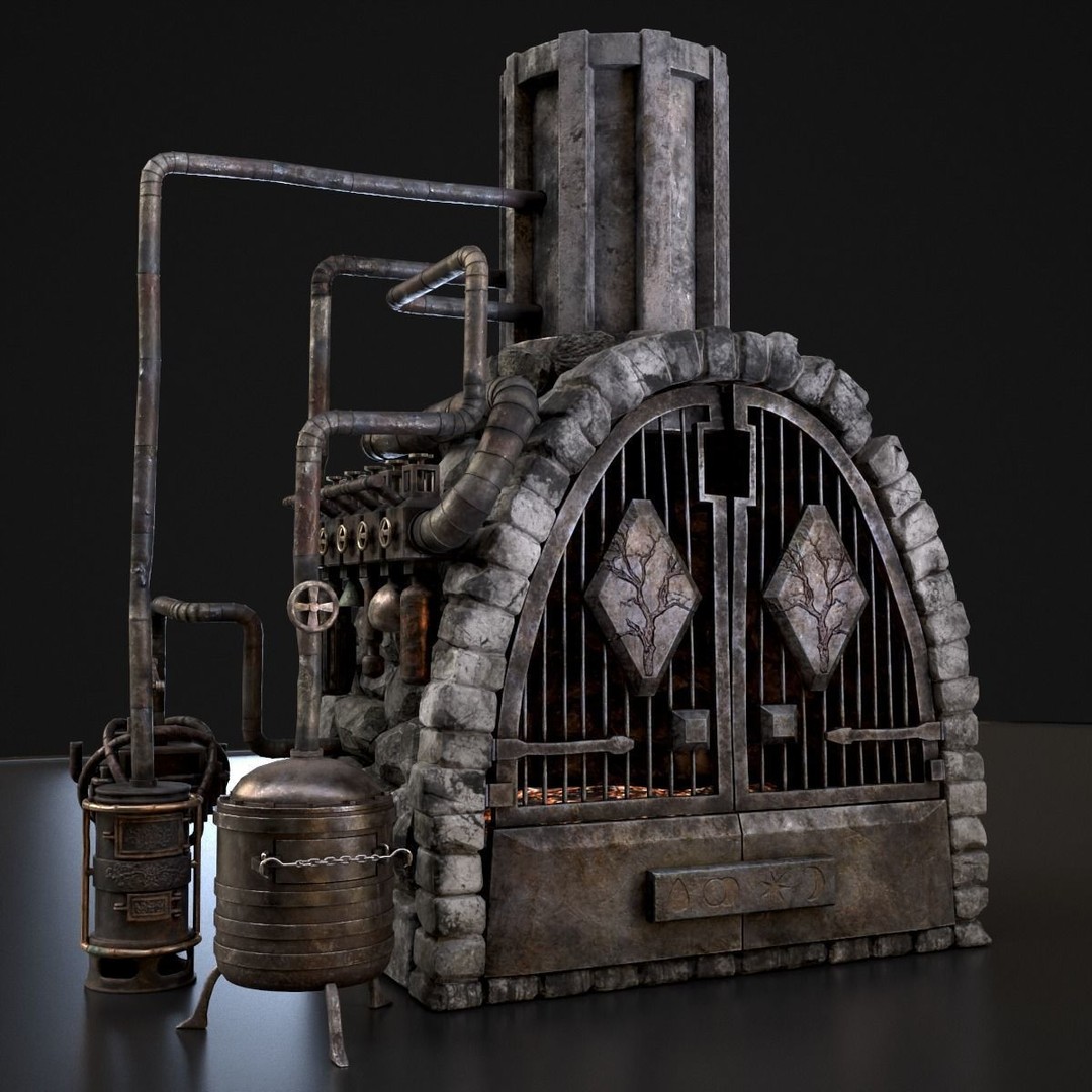 Medieval Alchemy Forge 3D Model – Low Poly Game Asset, FBX - View 4