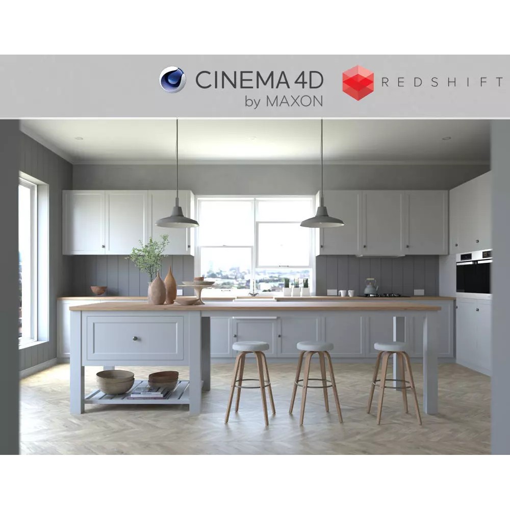 French Country Kitchen 3D Model – Detailed Cinema 4D Scene File - View 2