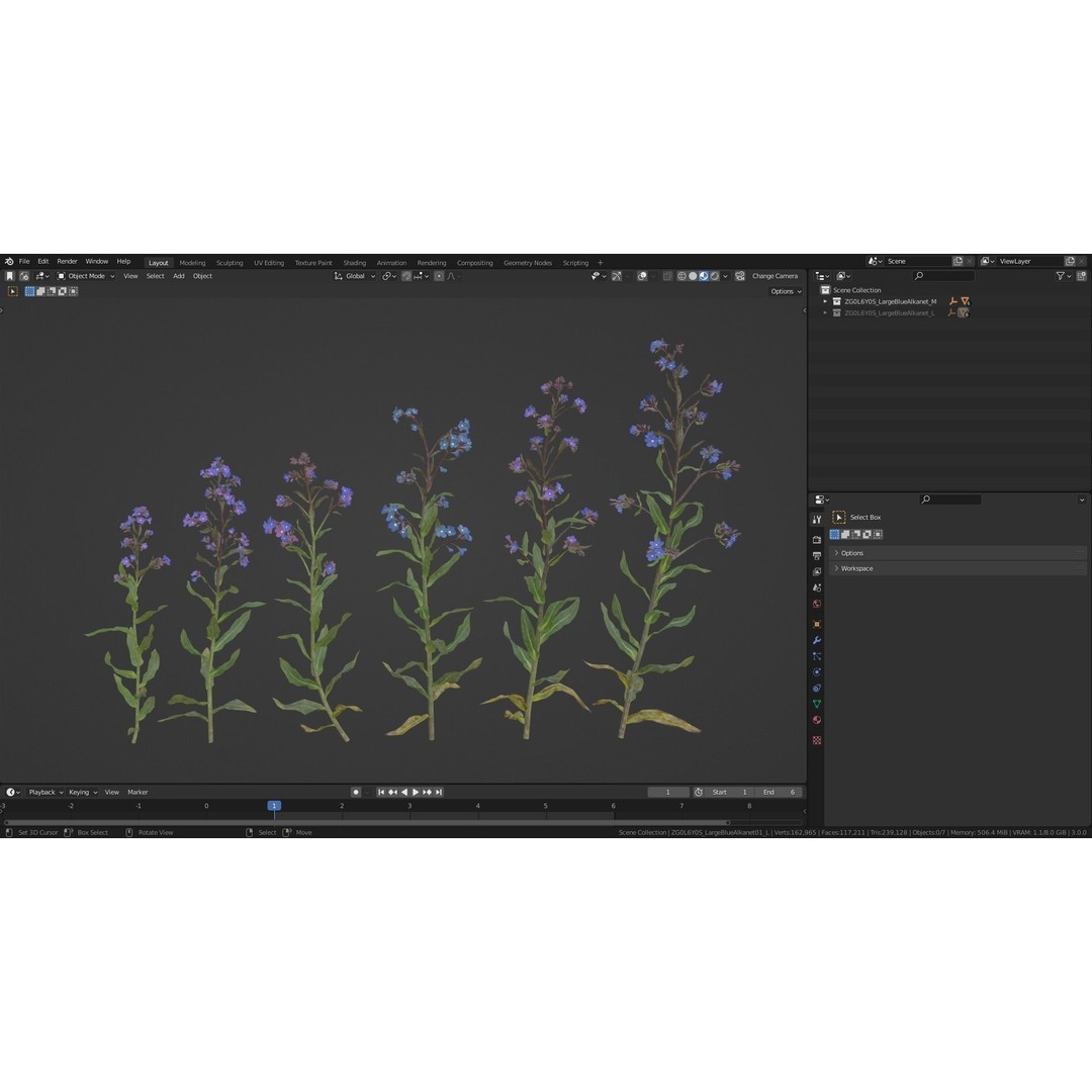Large Blue Alkanet 3D Model – Low Poly PBR Asset, FBX, OBJ - View 13