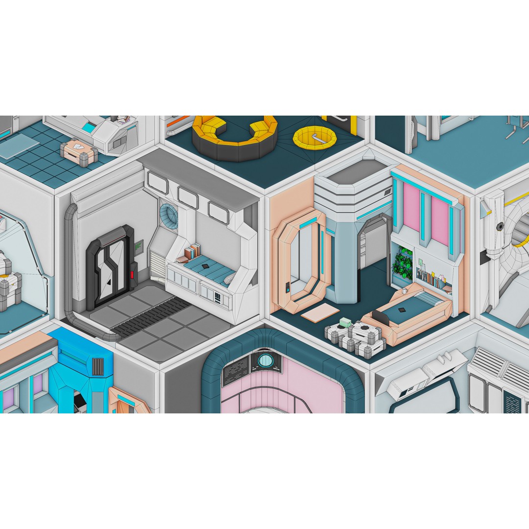 Sci-Fi Rooms 3D Model – Low Poly Interior Pack, FBX, PBR