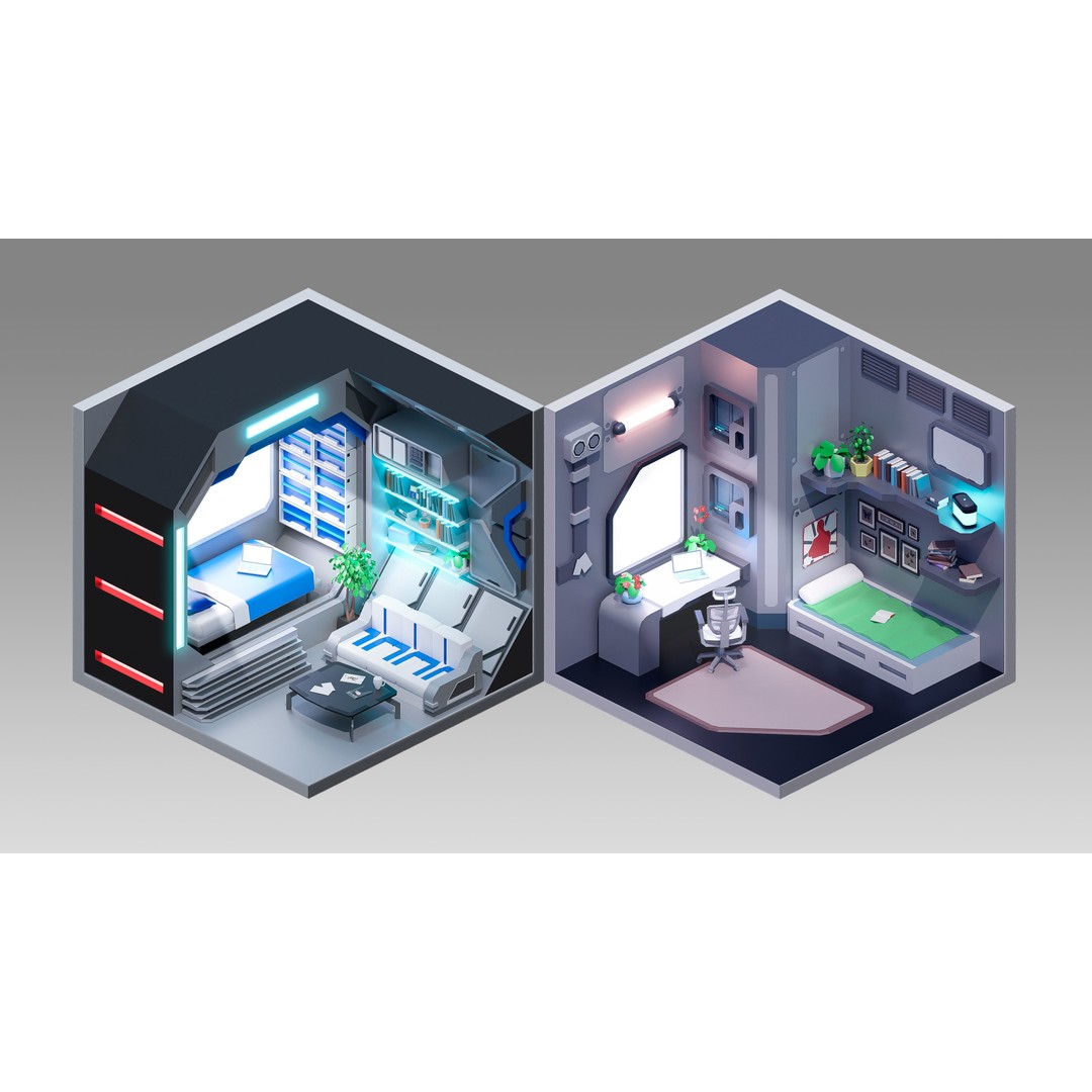 Sci-Fi Rooms 3D Model – Low Poly Interior Pack, FBX, PBR - View 10