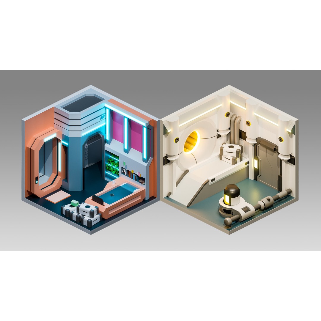 Sci-Fi Rooms 3D Model – Low Poly Interior Pack, FBX, PBR - View 11