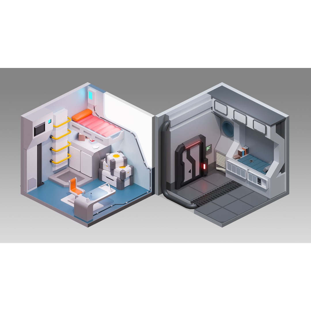 Sci-Fi Rooms 3D Model – Low Poly Interior Pack, FBX, PBR - View 12