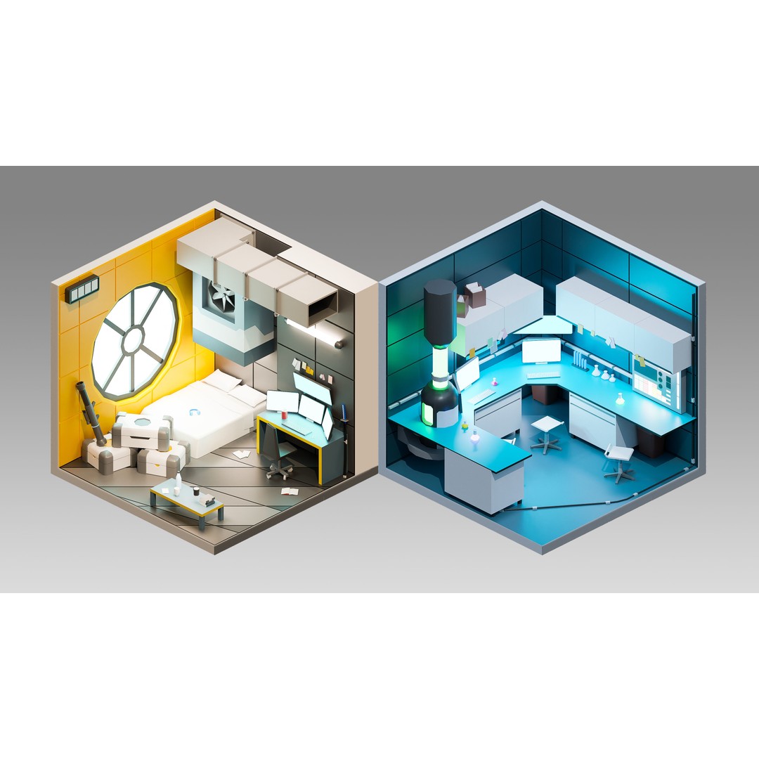 Sci-Fi Rooms 3D Model – Low Poly Interior Pack, FBX, PBR - View 13