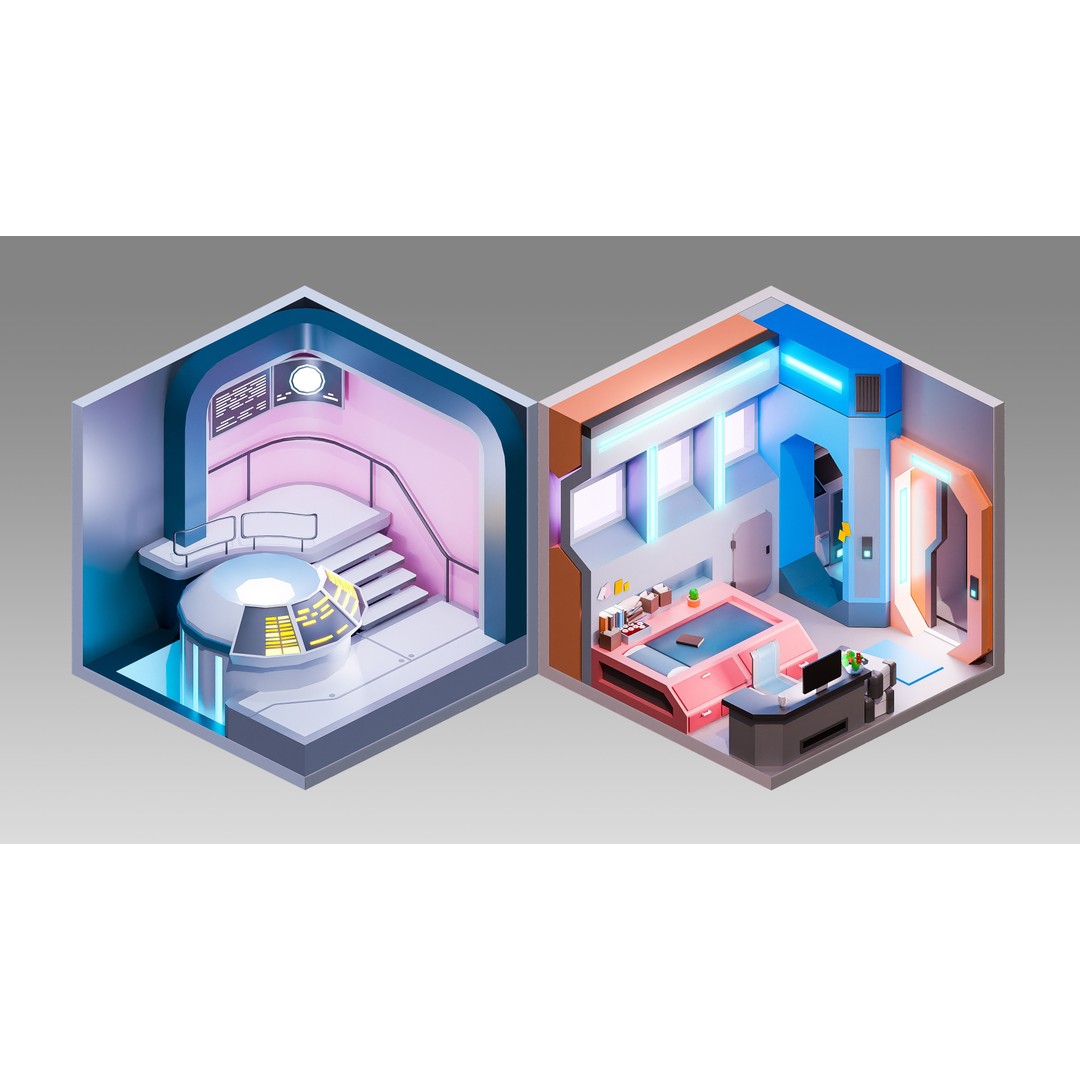 Sci-Fi Rooms 3D Model – Low Poly Interior Pack, FBX, PBR - View 14