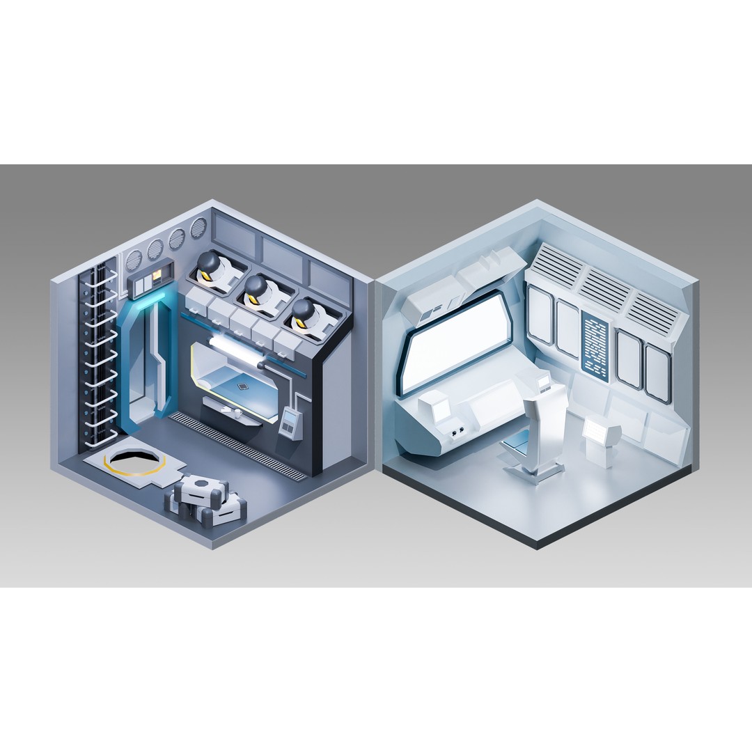 Sci-Fi Rooms 3D Model – Low Poly Interior Pack, FBX, PBR - View 15