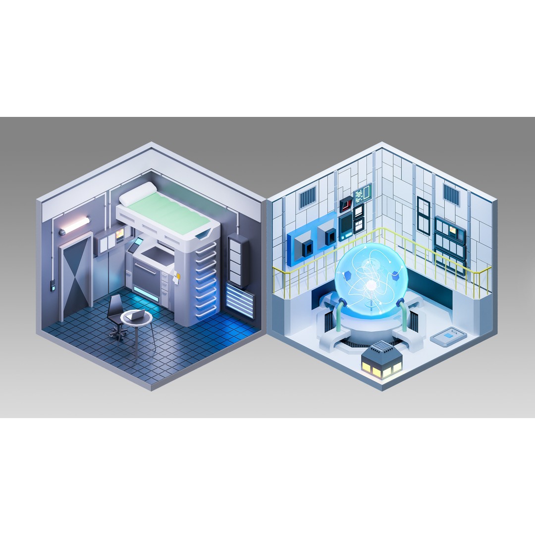 Sci-Fi Rooms 3D Model – Low Poly Interior Pack, FBX, PBR - View 16