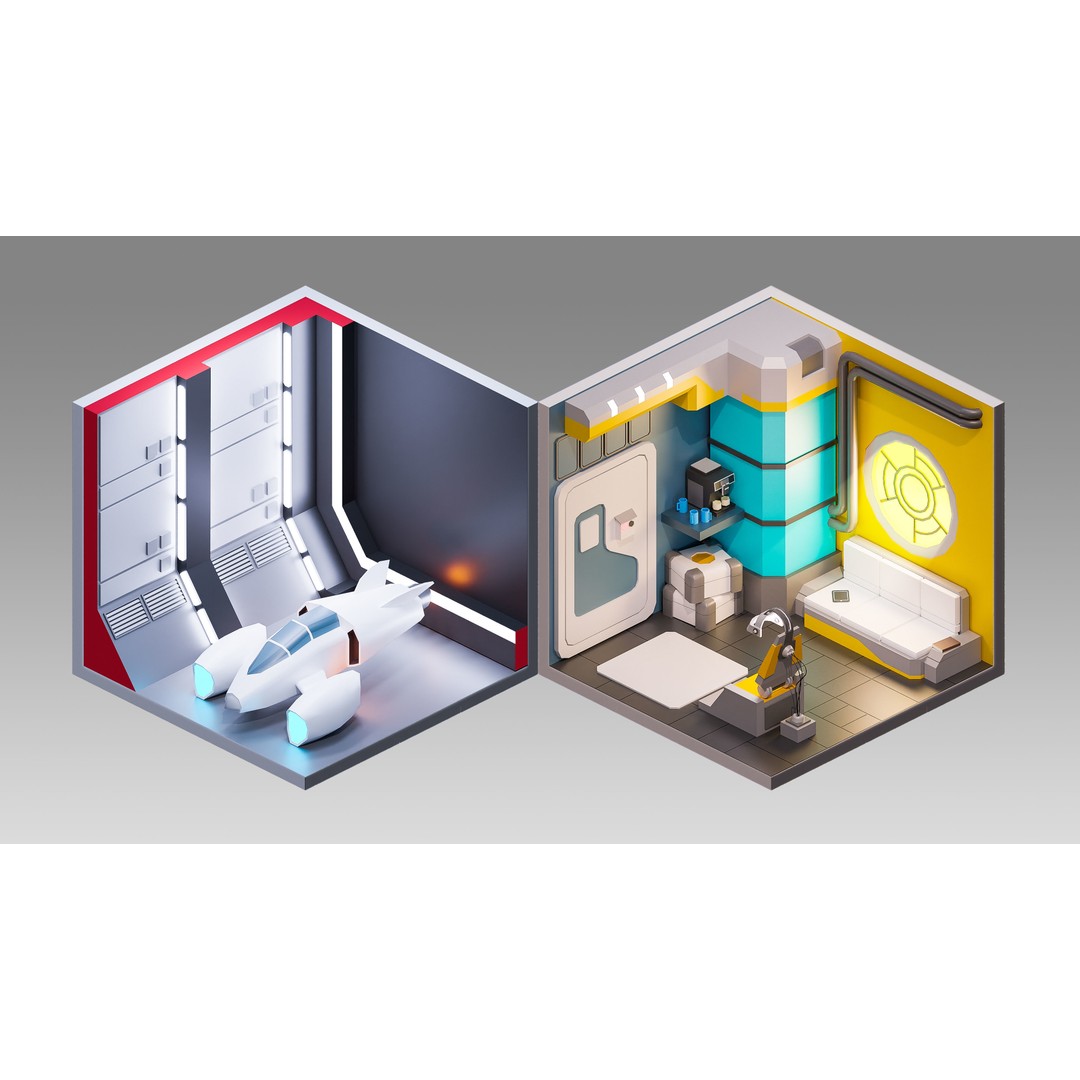 Sci-Fi Rooms 3D Model – Low Poly Interior Pack, FBX, PBR - View 17