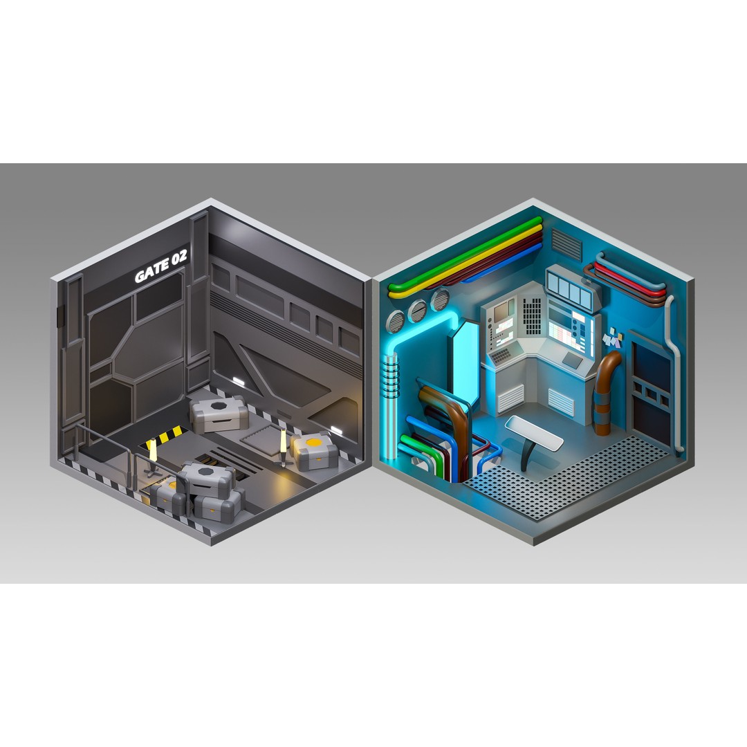 Sci-Fi Rooms 3D Model – Low Poly Interior Pack, FBX, PBR - View 18