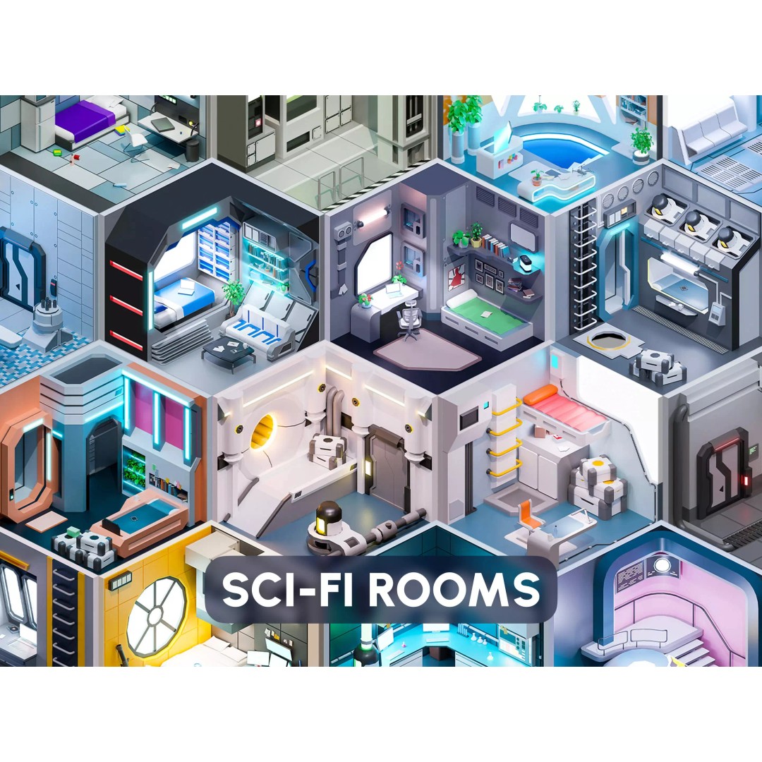 Sci-Fi Rooms 3D Model – Low Poly Interior Pack, FBX, PBR - View 2