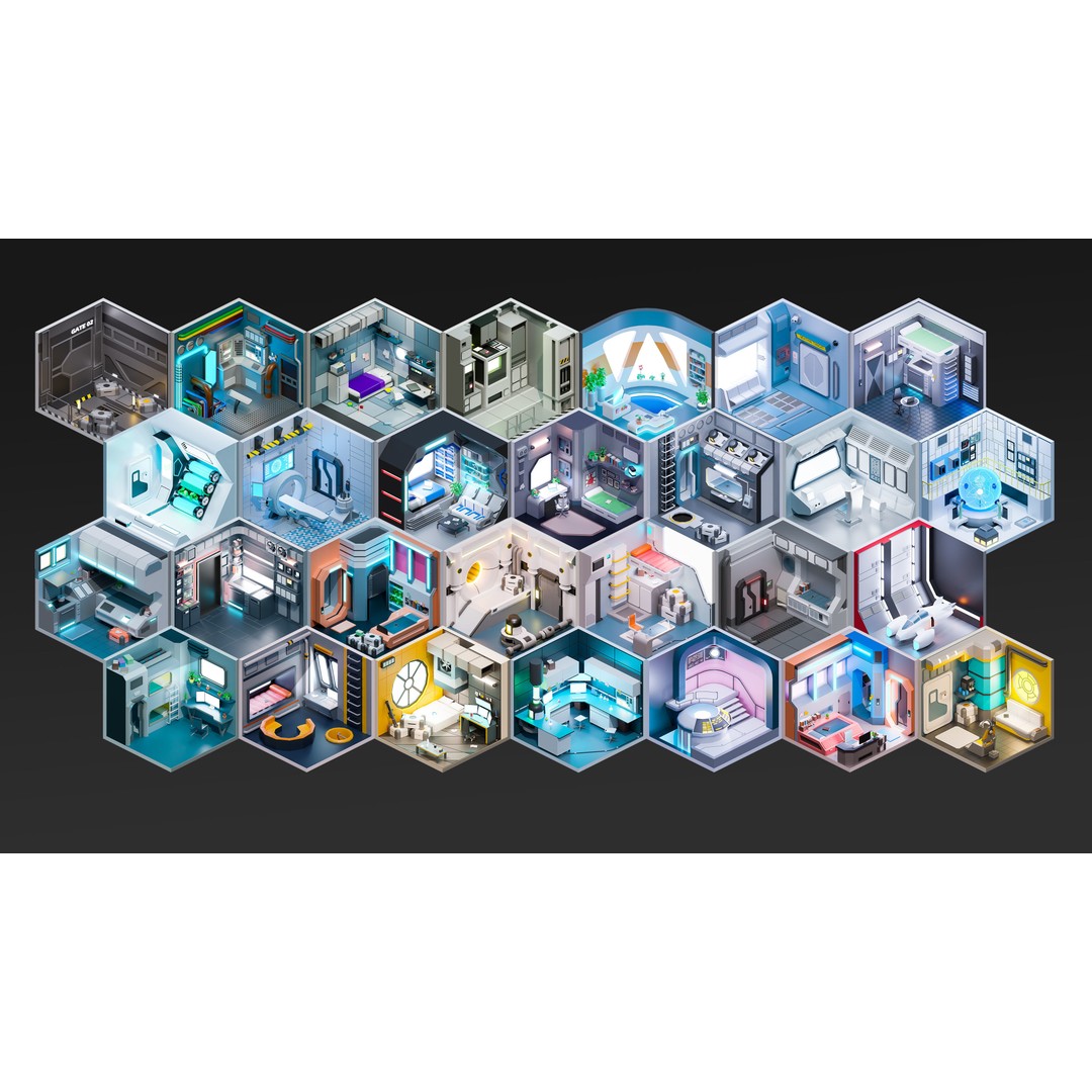 Sci-Fi Rooms 3D Model – Low Poly Interior Pack, FBX, PBR - View 4