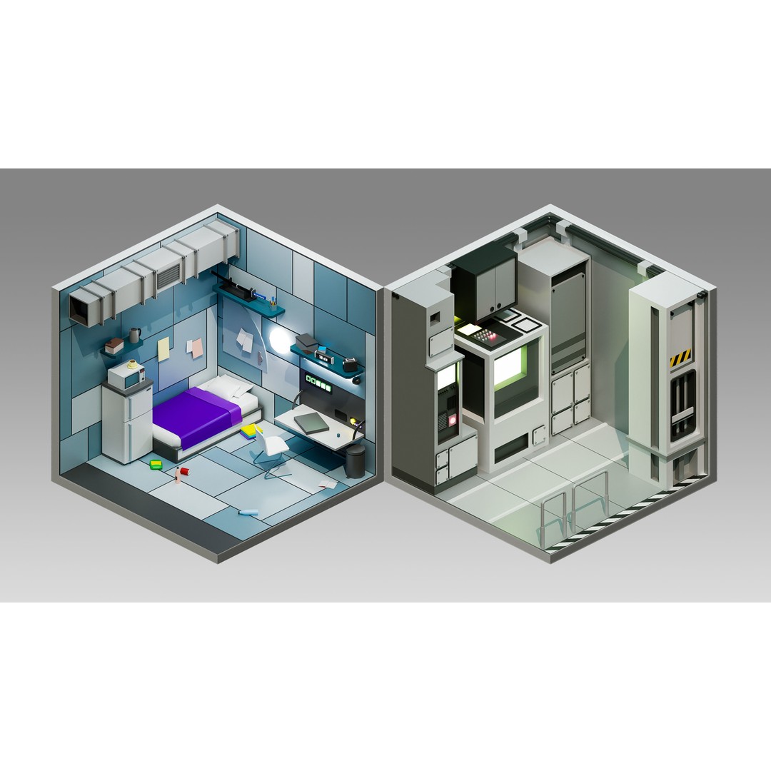 Sci-Fi Rooms 3D Model – Low Poly Interior Pack, FBX, PBR - View 5