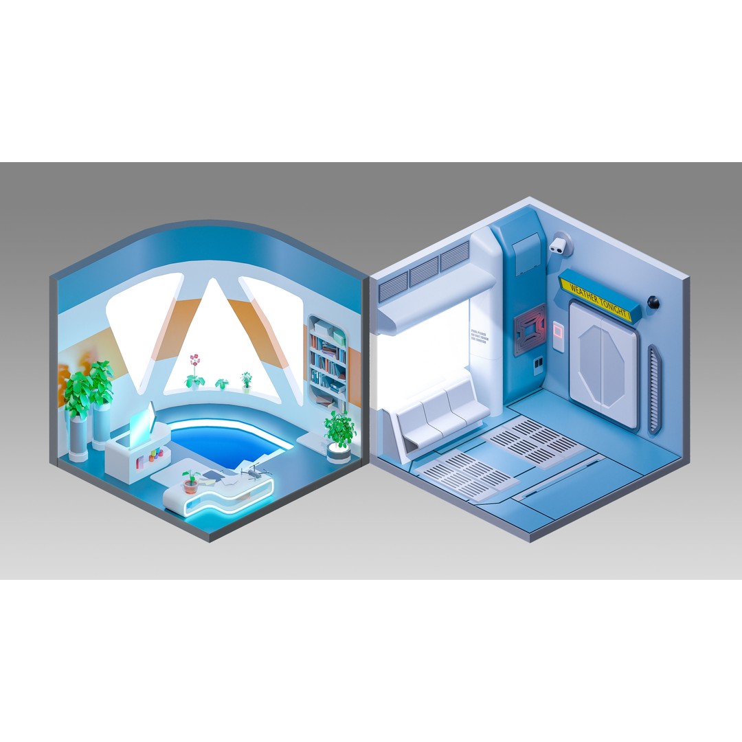 Sci-Fi Rooms 3D Model – Low Poly Interior Pack, FBX, PBR - View 6