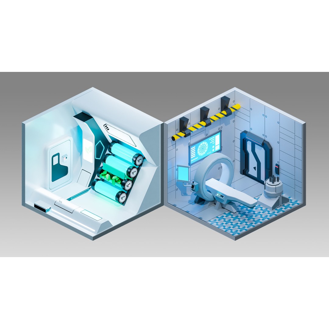 Sci-Fi Rooms 3D Model – Low Poly Interior Pack, FBX, PBR - View 7