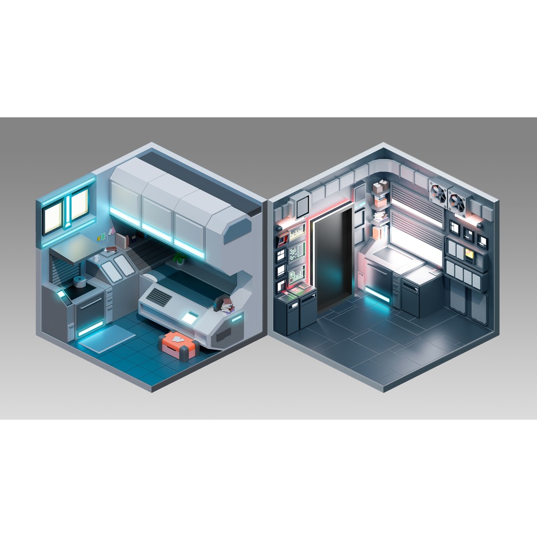 Sci-Fi Rooms 3D Model – Low Poly Interior Pack, FBX, PBR - View 8