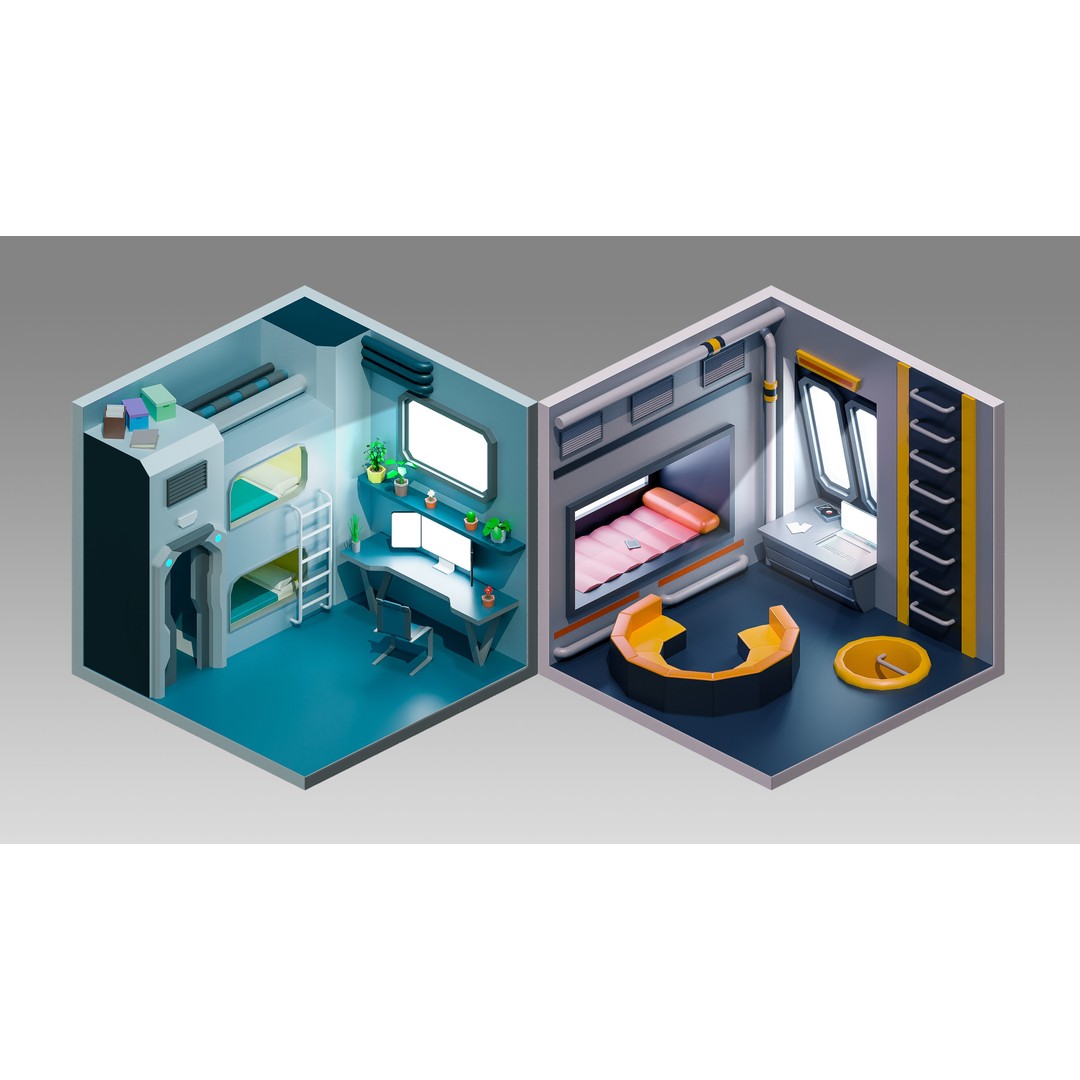 Sci-Fi Rooms 3D Model – Low Poly Interior Pack, FBX, PBR - View 9