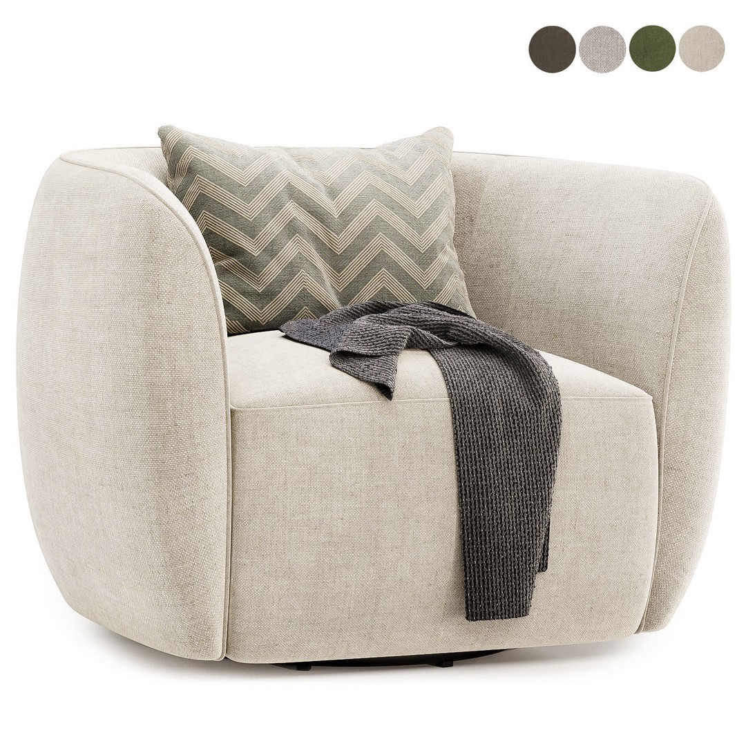 Council Swivel Lounge Chair 3D Model – Modern Fabric Armchair, FBX, OBJ - View 3
