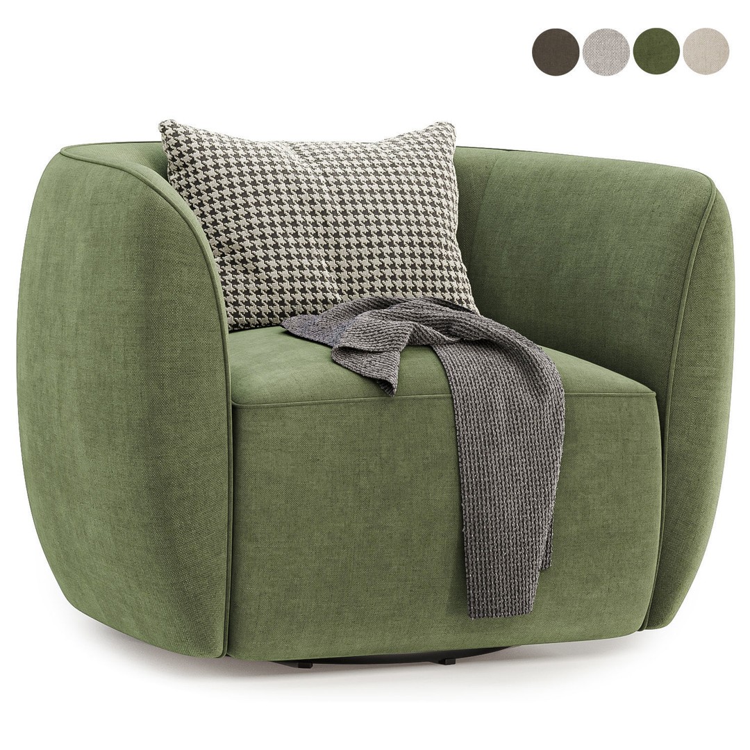 Council Swivel Lounge Chair 3D Model – Modern Fabric Armchair, FBX, OBJ - View 4