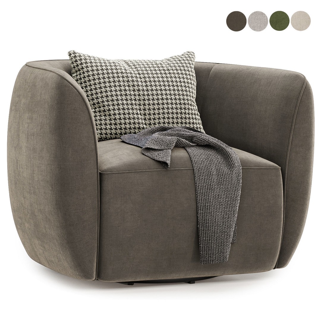 Council Swivel Lounge Chair 3D Model – Modern Fabric Armchair, FBX, OBJ - View 5