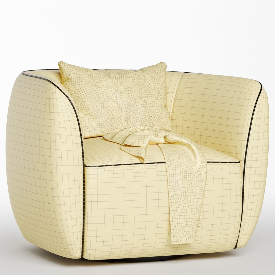 Council Swivel Lounge Chair 3D Model – Modern Fabric Armchair, FBX, OBJ - View 8