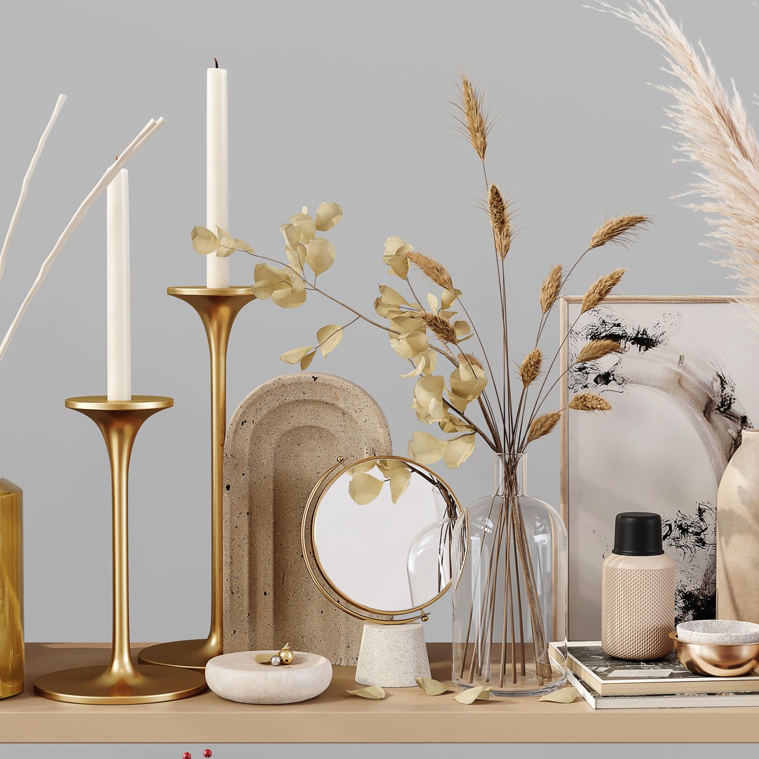 Decorative Set 3D Model – Low Poly Interior Collection, FBX, OBJ