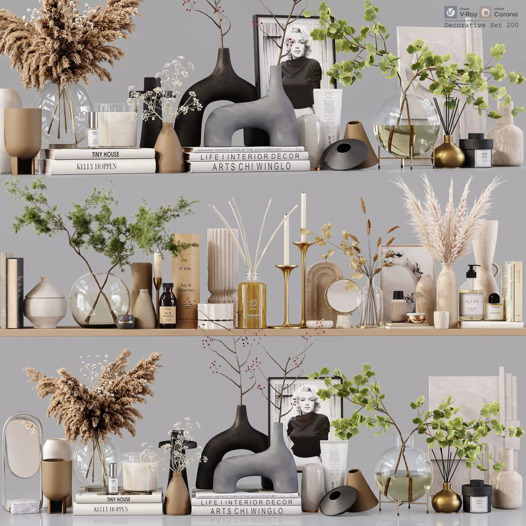 Decorative Set 3D Model – Low Poly Interior Collection, FBX, OBJ - View 2