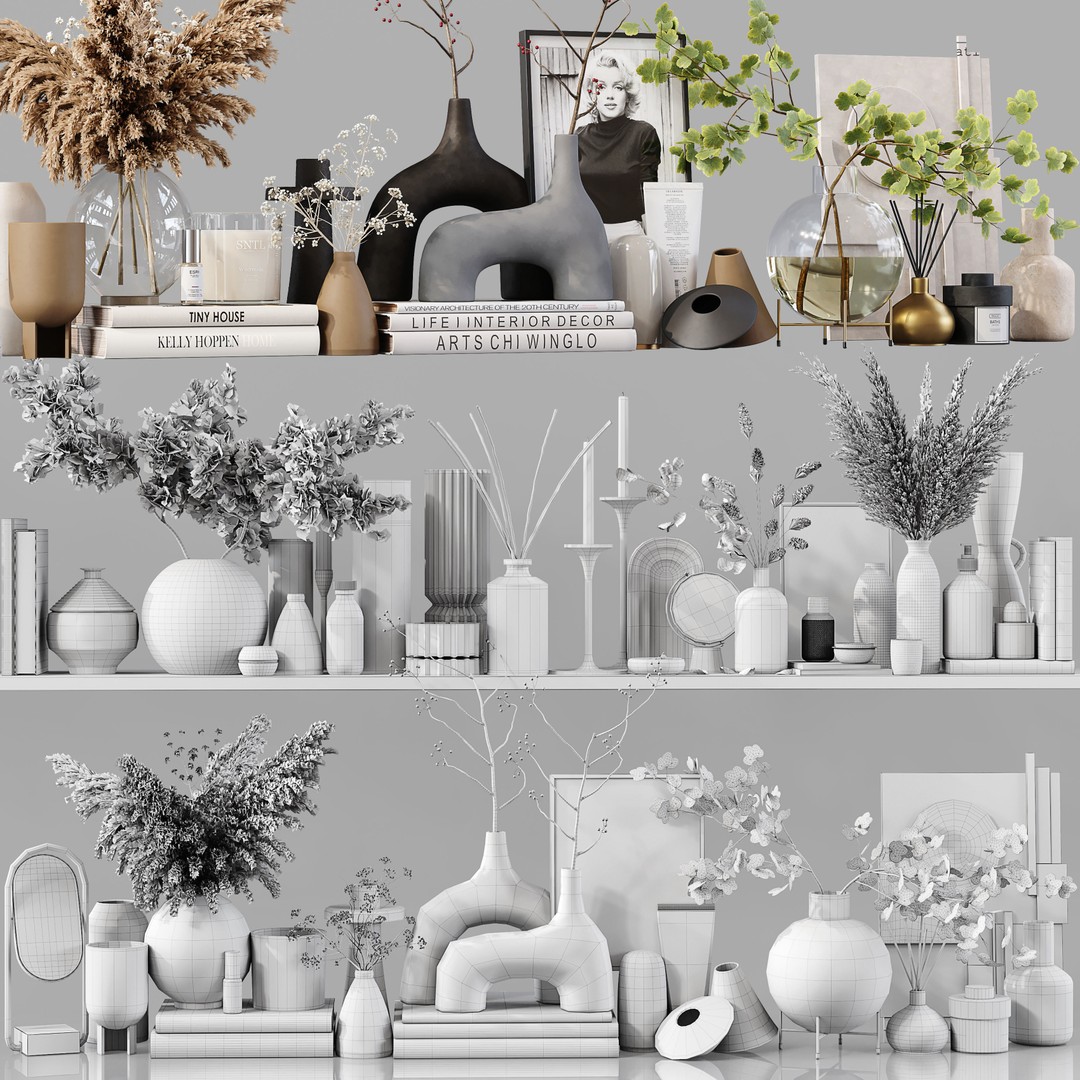 Decorative Set 3D Model – Low Poly Interior Collection, FBX, OBJ - View 8