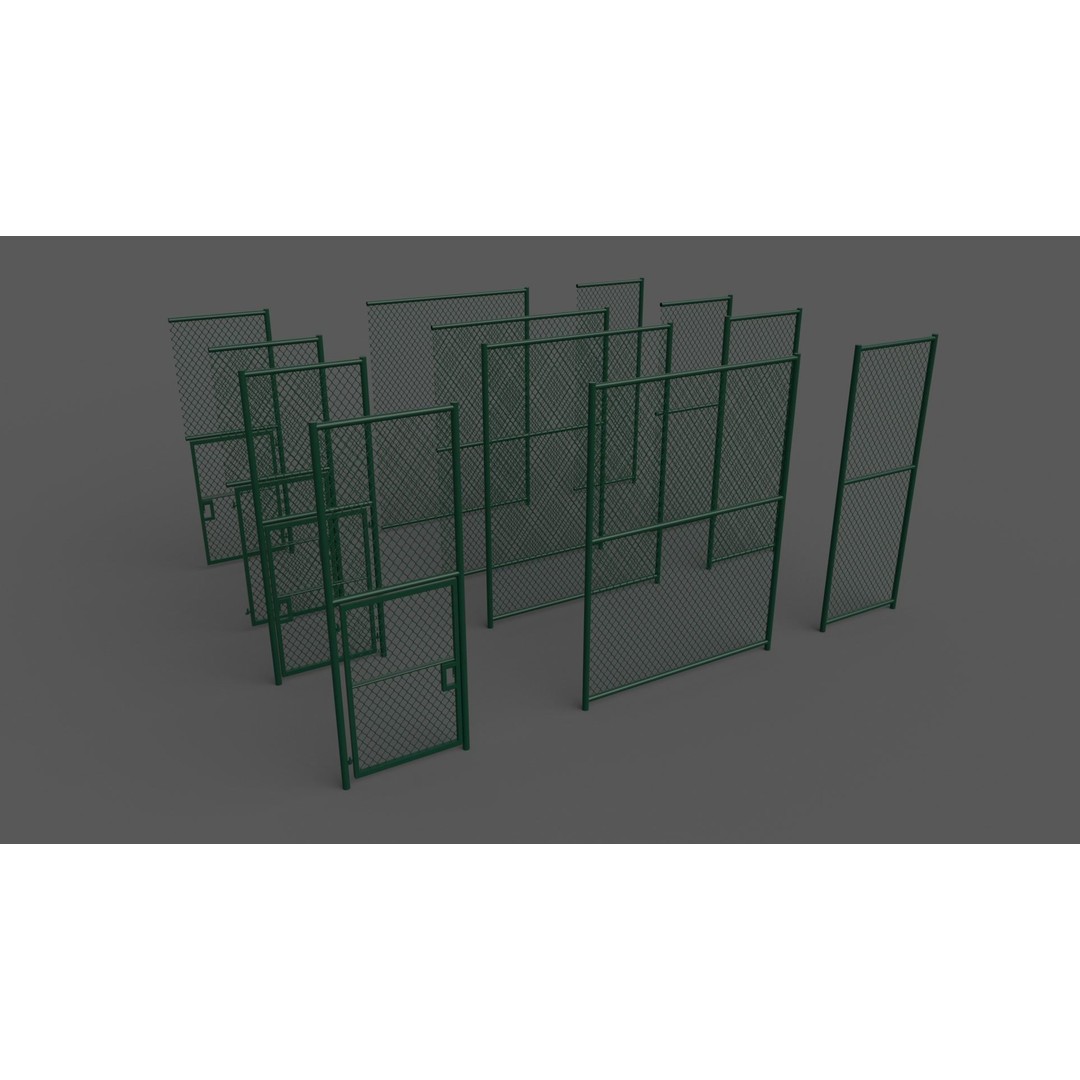 Chain Link Fence 3D Model – Low Poly PBR Game Asset for Unity, Unreal - View 3