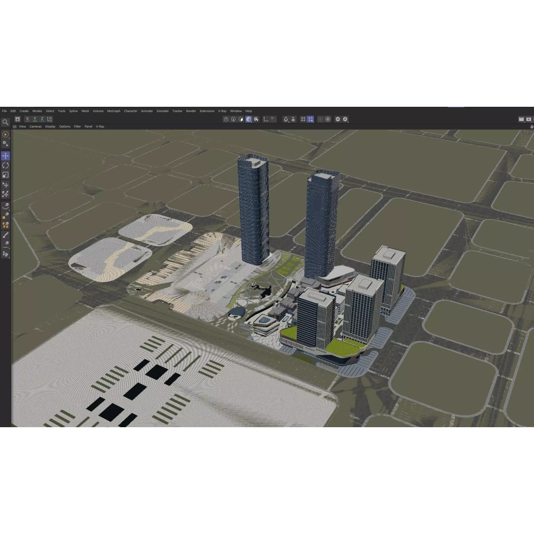Modern Mixed-Use Commercial District 3D Model – High-Quality Archviz Asset, FBX, OBJ - View 11