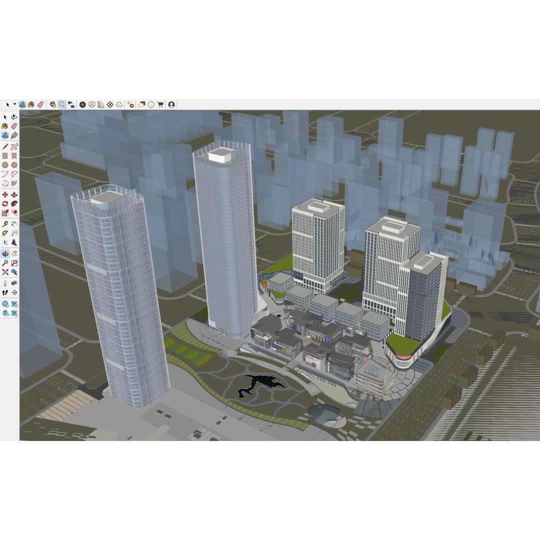 Modern Mixed-Use Commercial District 3D Model – High-Quality Archviz Asset, FBX, OBJ - View 14