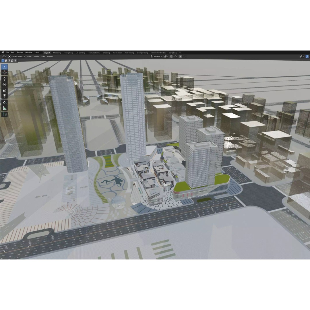 Modern Mixed-Use Commercial District 3D Model – High-Quality Archviz Asset, FBX, OBJ - View 5