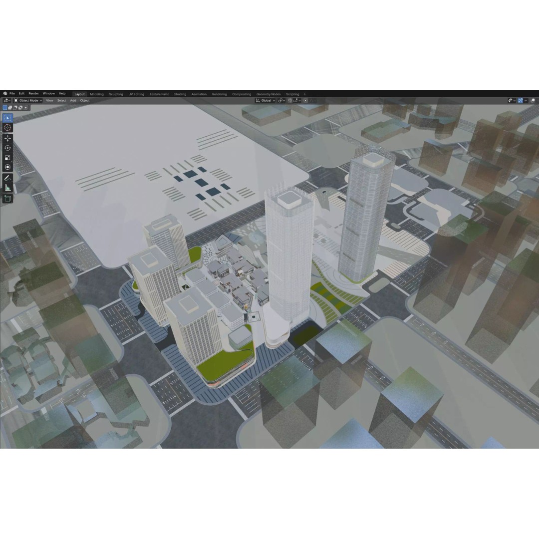Modern Mixed-Use Commercial District 3D Model – High-Quality Archviz Asset, FBX, OBJ - View 6