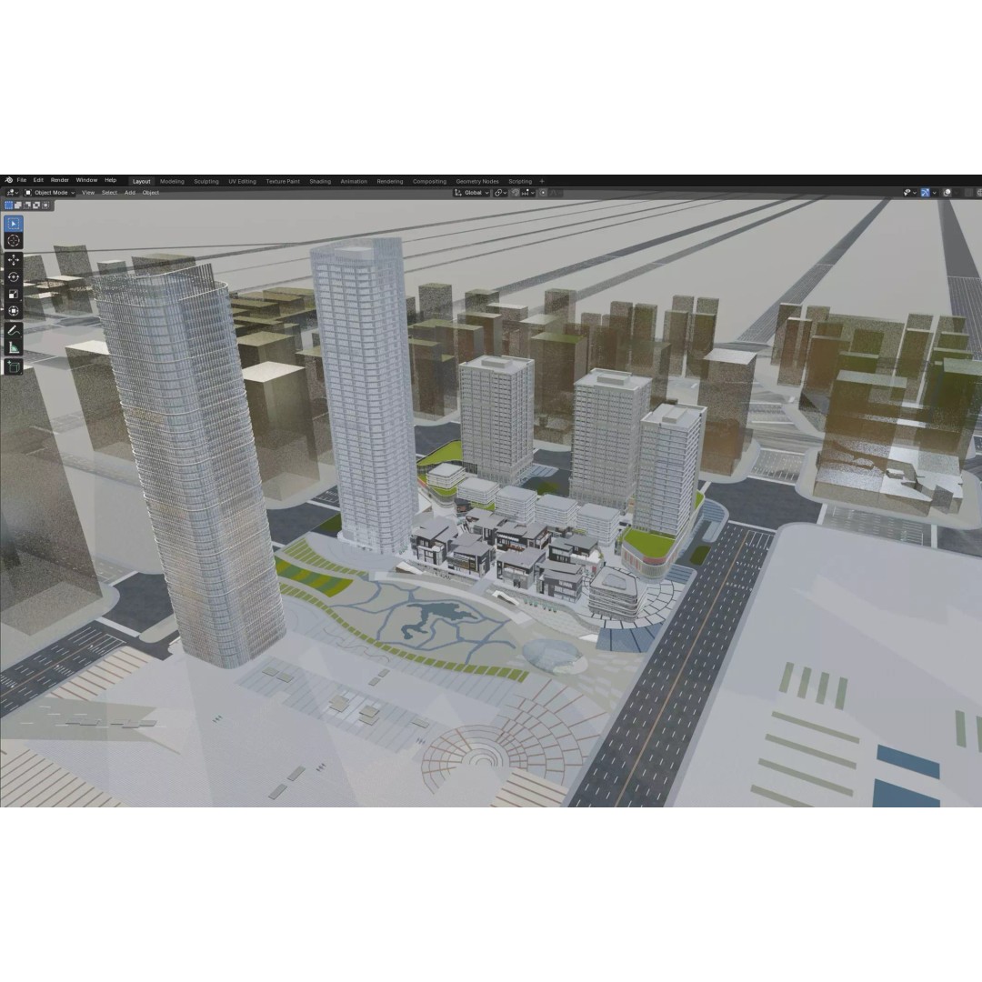 Modern Mixed-Use Commercial District 3D Model – High-Quality Archviz Asset, FBX, OBJ - View 7