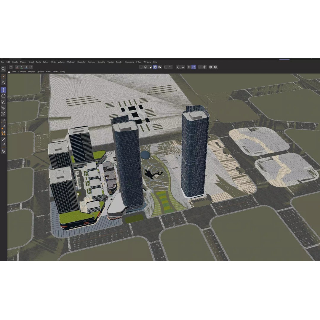 Modern Mixed-Use Commercial District 3D Model – High-Quality Archviz Asset, FBX, OBJ - View 9