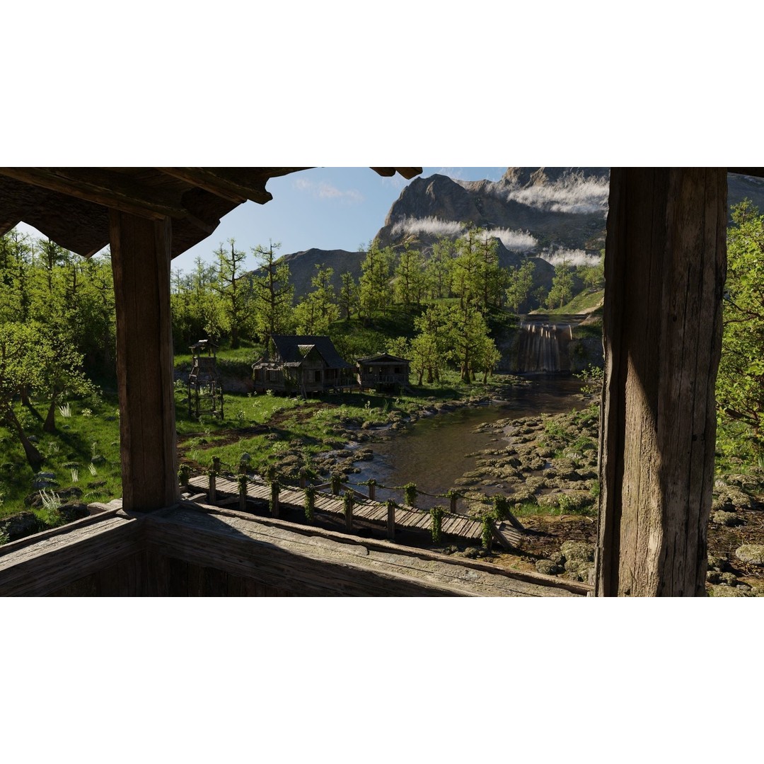 Waterfall Village Scene 3D Model – High Poly Environment for Blender - View 12