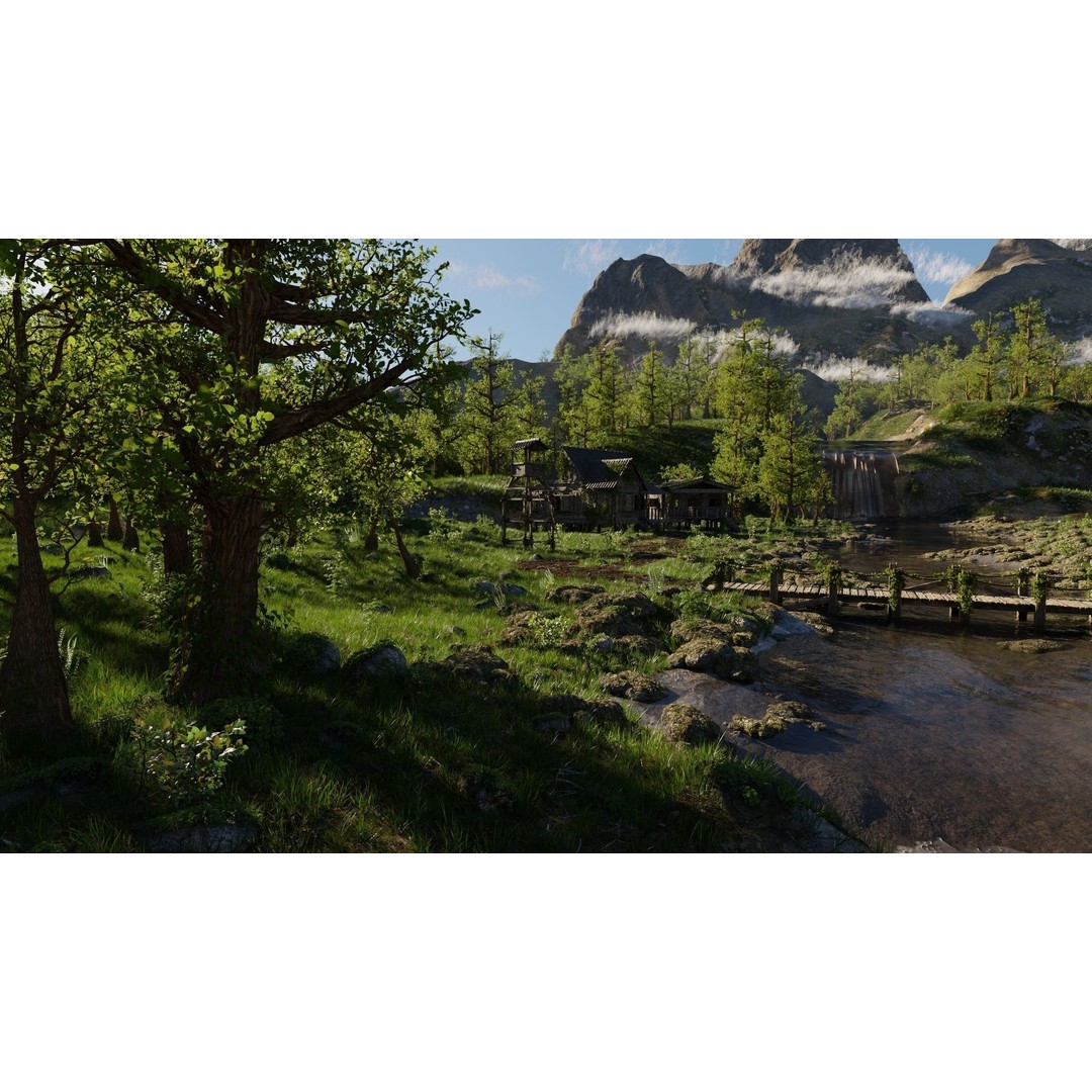 Waterfall Village Scene 3D Model – High Poly Environment for Blender - View 13
