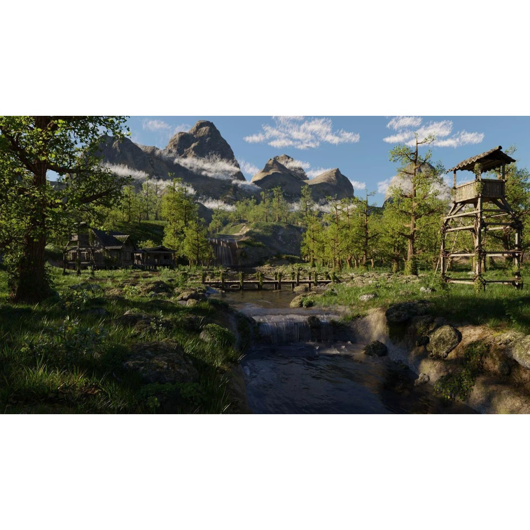 Waterfall Village Scene 3D Model – High Poly Environment for Blender - View 2