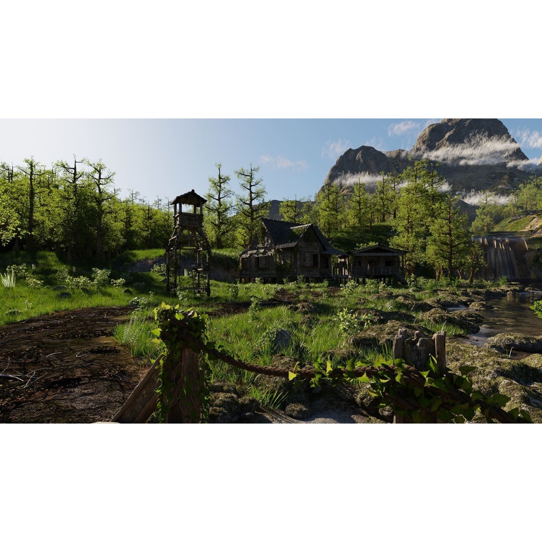 Waterfall Village Scene 3D Model – High Poly Environment for Blender - View 5