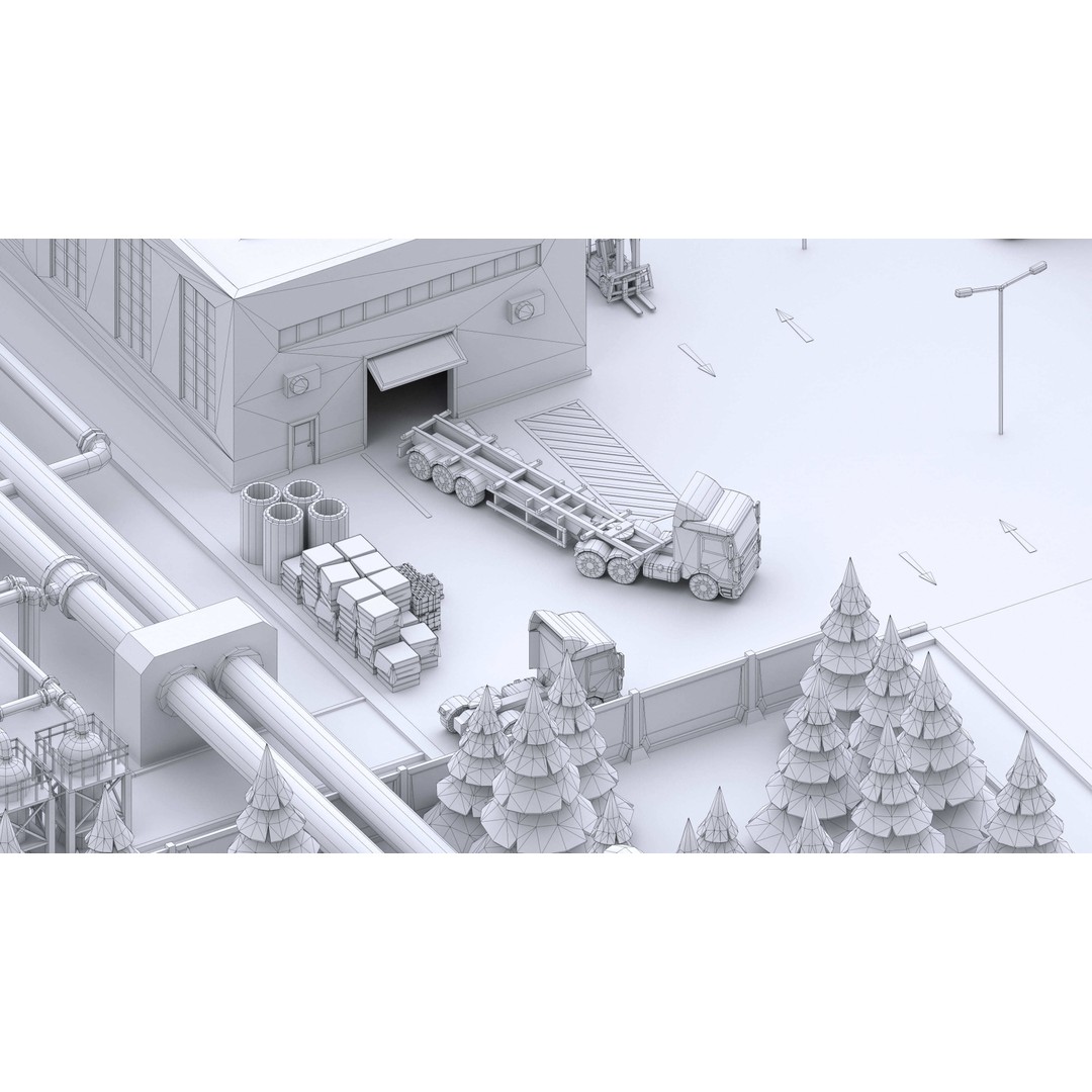 Factory 3D Model – Low Poly Industrial Asset Pack, FBX & OBJ