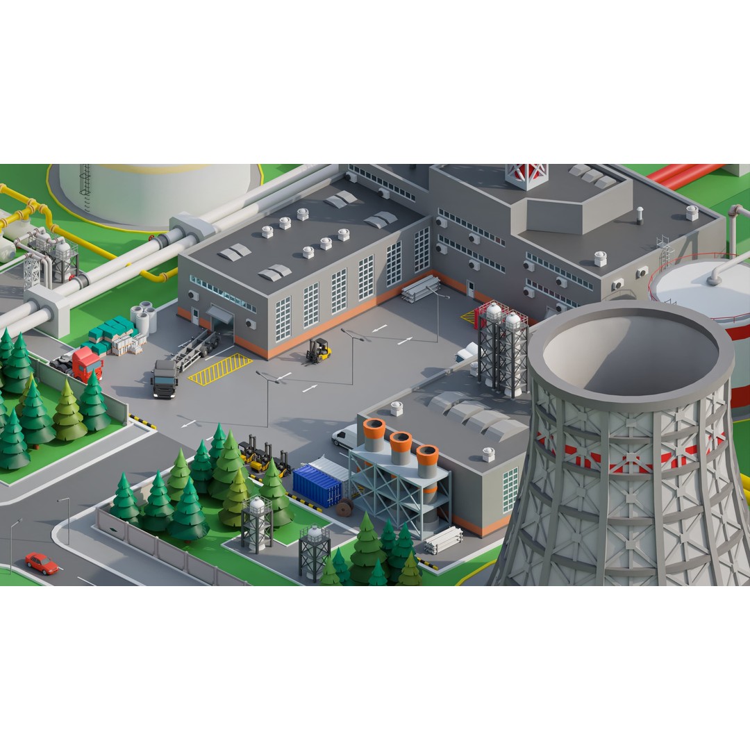 Factory 3D Model – Low Poly Industrial Asset Pack, FBX & OBJ - View 10