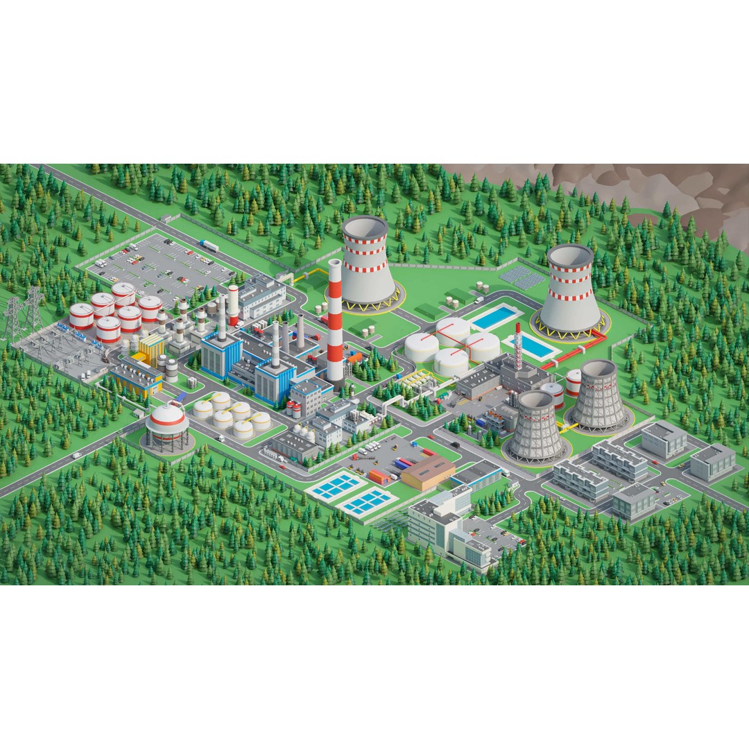 Factory 3D Model – Low Poly Industrial Asset Pack, FBX & OBJ - View 12