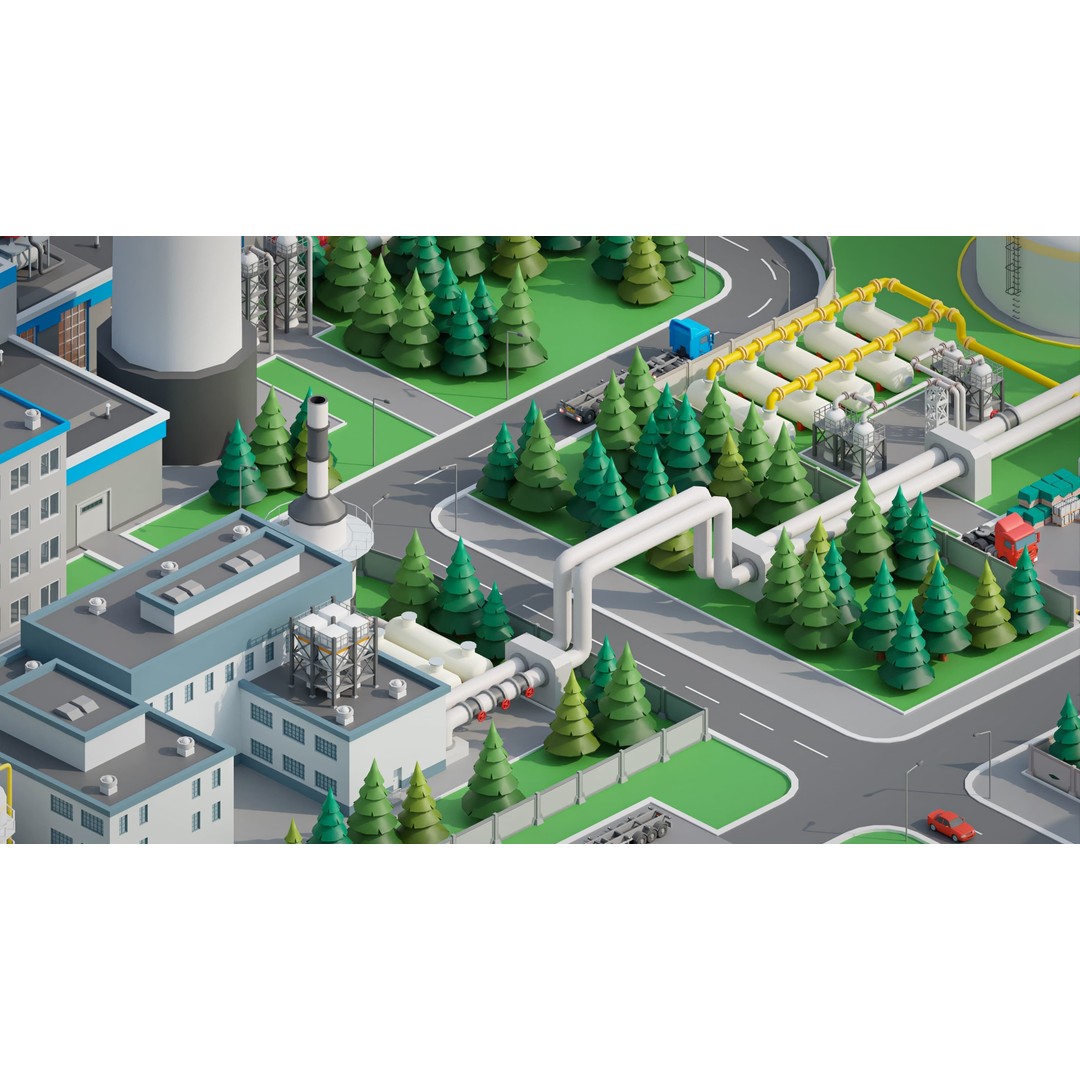 Factory 3D Model – Low Poly Industrial Asset Pack, FBX & OBJ - View 14