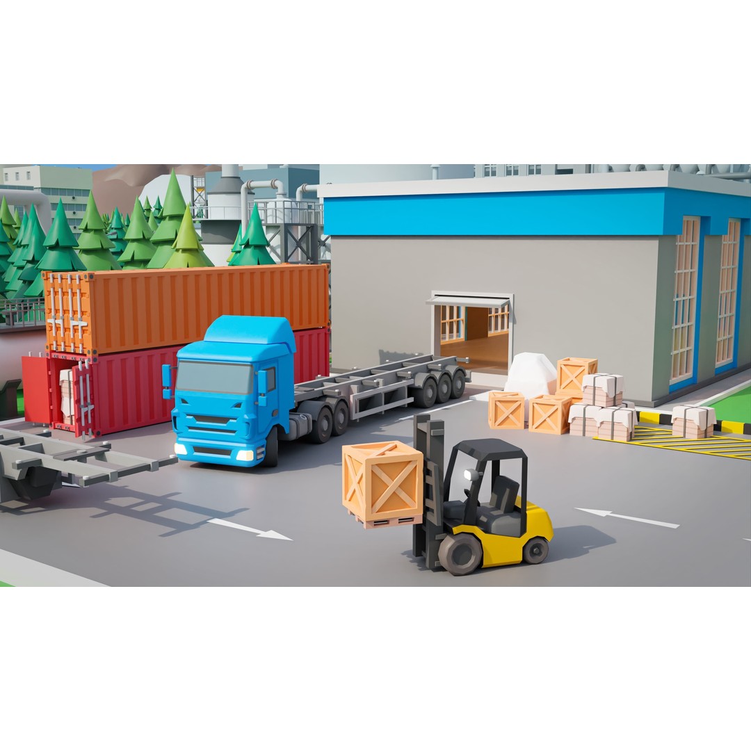 Factory 3D Model – Low Poly Industrial Asset Pack, FBX & OBJ - View 18
