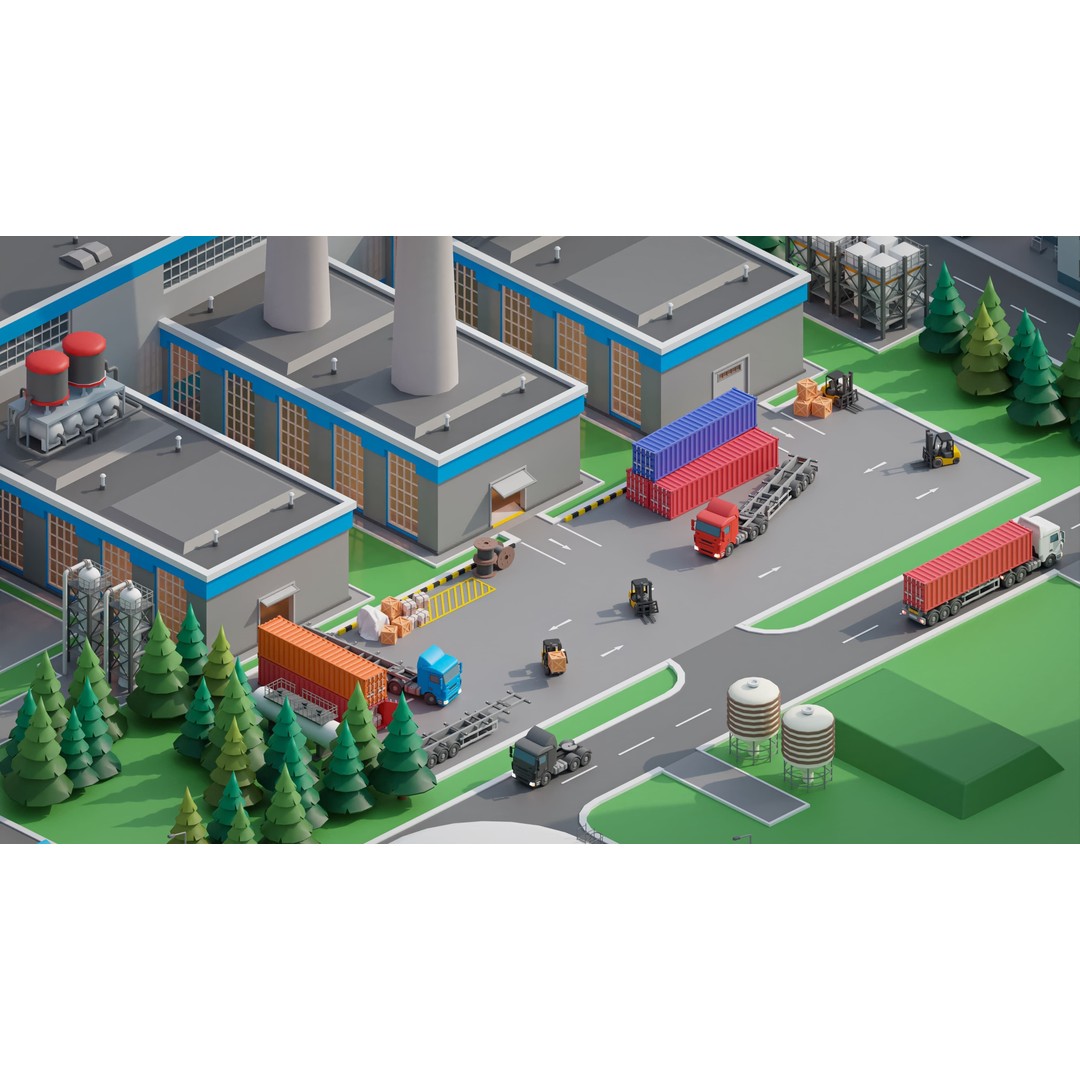 Factory 3D Model – Low Poly Industrial Asset Pack, FBX & OBJ - View 19