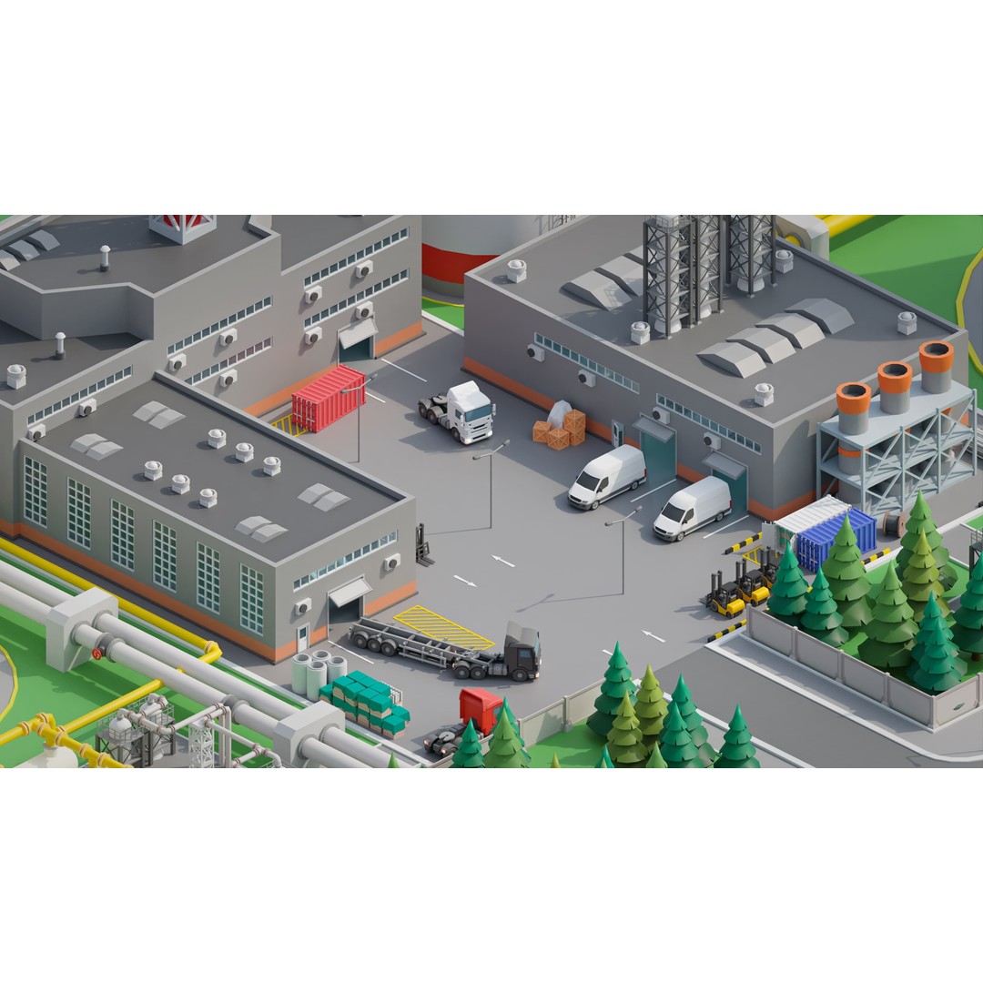 Factory 3D Model – Low Poly Industrial Asset Pack, FBX & OBJ - View 22