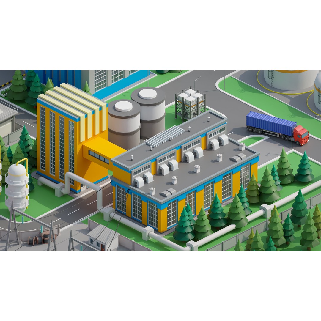 Factory 3D Model – Low Poly Industrial Asset Pack, FBX & OBJ - View 23