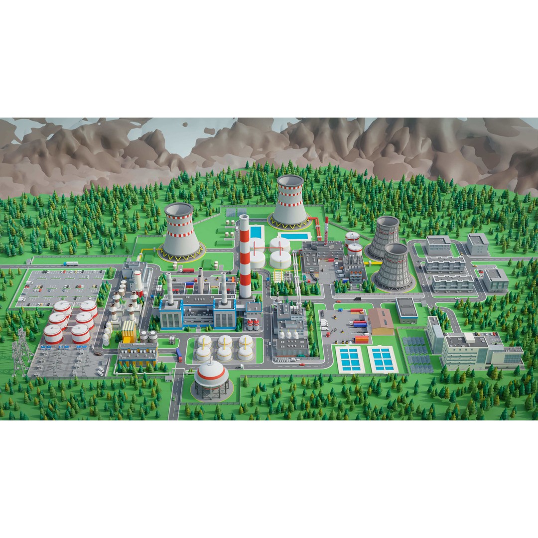 Factory 3D Model – Low Poly Industrial Asset Pack, FBX & OBJ - View 27
