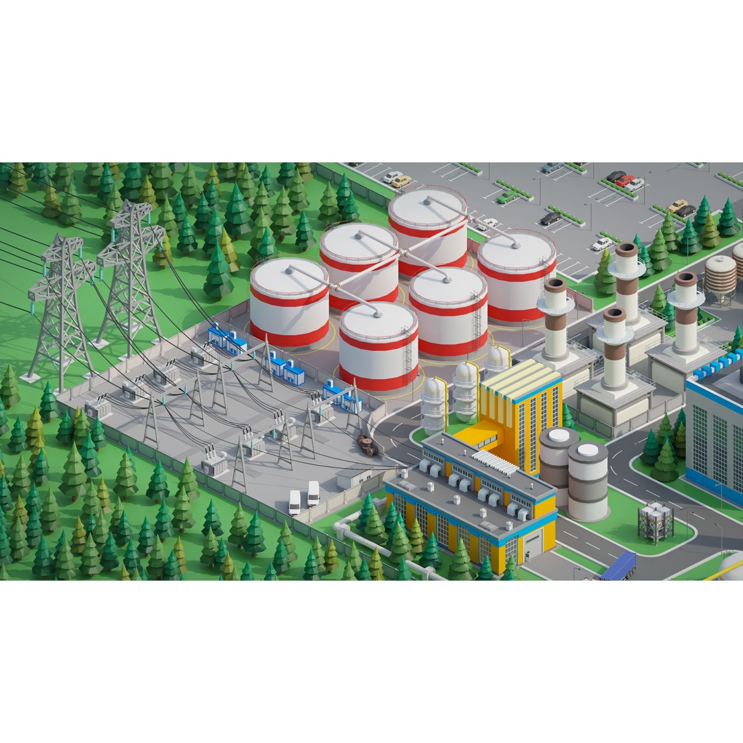 Factory 3D Model – Low Poly Industrial Asset Pack, FBX & OBJ - View 32