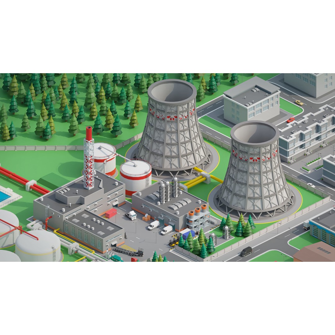 Factory 3D Model – Low Poly Industrial Asset Pack, FBX & OBJ - View 33